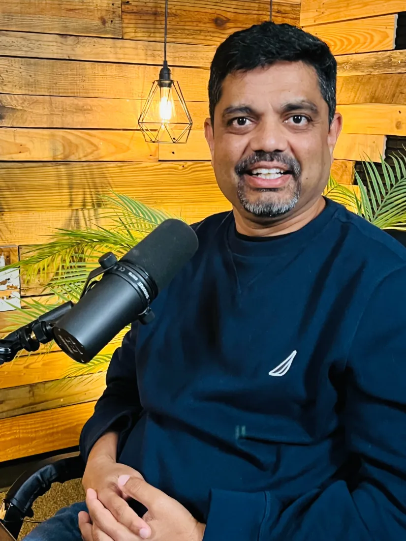 Rahul Patil at the American Bhau podcast microphone